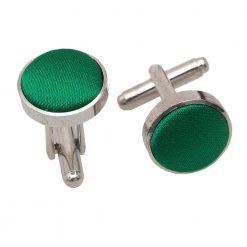 Emerald Green Satin Inlay Silver Plated Cufflinks