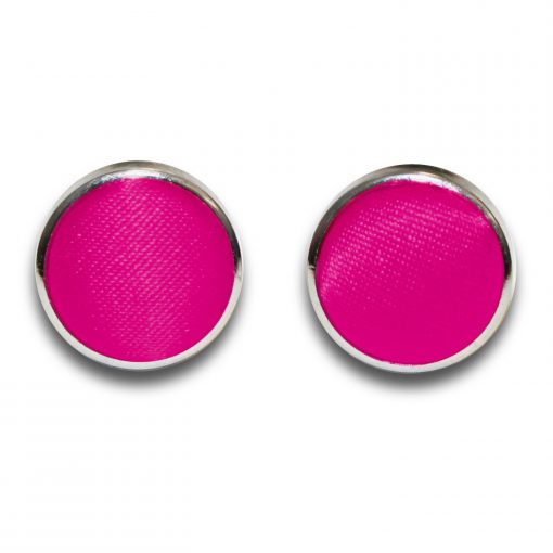 Hot Pink Satin Inlay Silver Plated Cufflinks