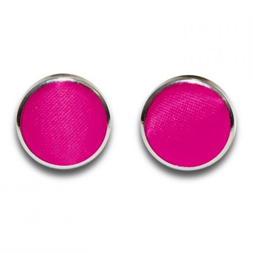 Hot Pink Satin Inlay Silver Plated Cufflinks