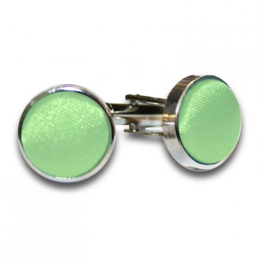 Lime Green Satin Inlay Silver Plated Cufflinks