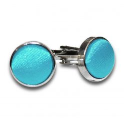 Robin's Egg Blue Satin Inlay Silver Plated Cufflinks