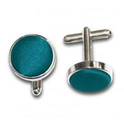 Teal Satin Inlay Silver Plated Cufflinks