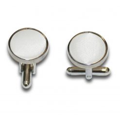 White Satin Inlay Silver Plated Cufflinks