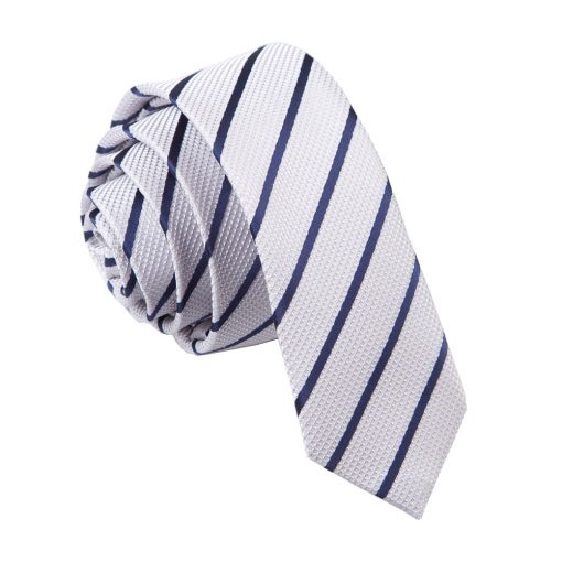 Silver & Navy Blue Single Stripe Skinny Tie