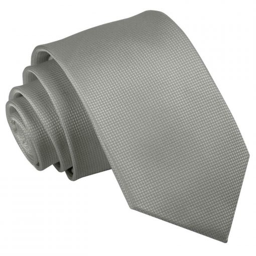 Silver Solid Check Slim Tie