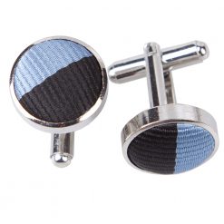 Baby Blue & Black Striped Silver Plated Cufflinks