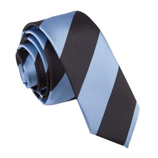 Baby Blue & Black Striped Skinny Tie