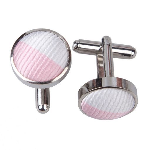 Baby Pink & White Striped Silver Plated Cufflinks