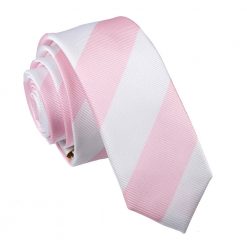 Baby Pink & White Striped Skinny Tie