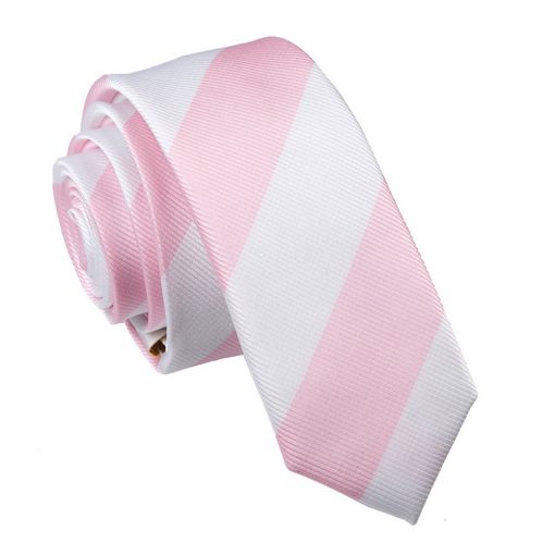 Baby Pink & White Striped Skinny Tie