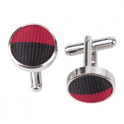 Burgundy & Black Striped Silver Plated Cufflinks