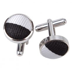 Black & White Striped Silver Plated Cufflinks