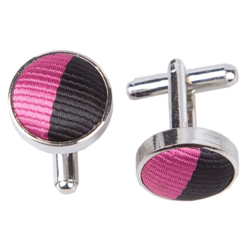 Hot Pink & Black Striped Silver Plated Cufflinks