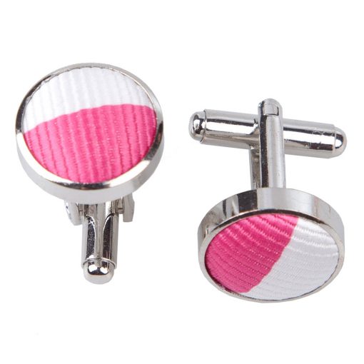 Hot Pink & White Striped Silver Plated Cufflinks