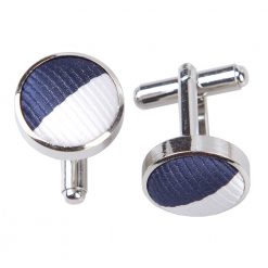 Navy & White Striped Silver Plated Cufflinks