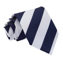 Navy & White Striped Classic Tie