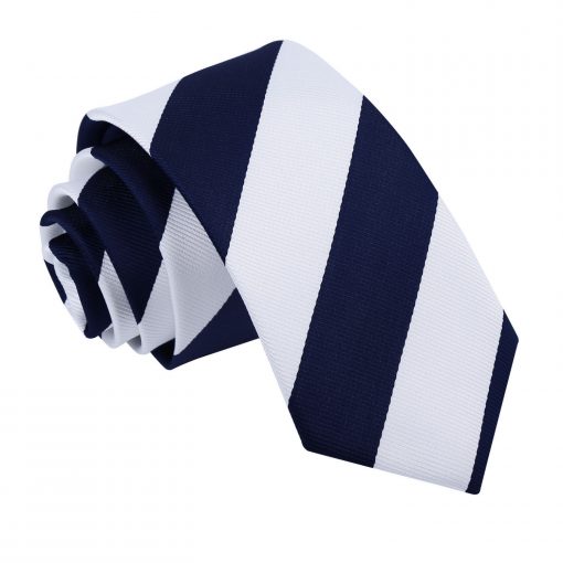 Navy & White Striped Slim Tie