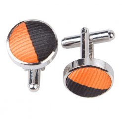 Orange & Black Striped Silver Plated Cufflinks