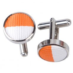 Orange & White Striped Silver Plated Cufflinks