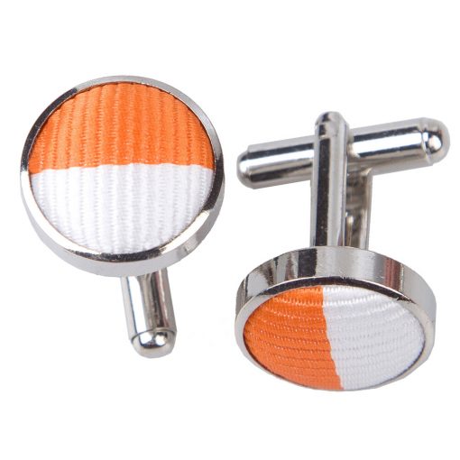 Orange & White Striped Silver Plated Cufflinks