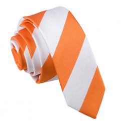 Orange & White Striped Skinny Tie