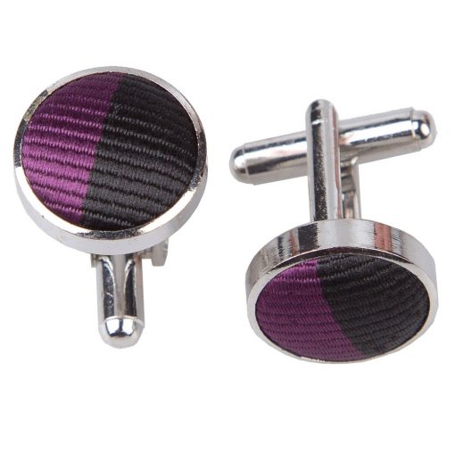 Purple & Black Striped Silver Plated Cufflinks