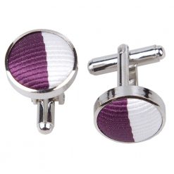 Purple & White Striped Silver Plated Cufflinks