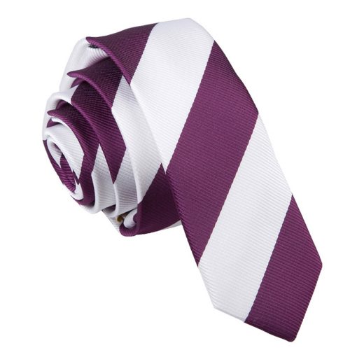 Purple & White Striped Skinny Tie