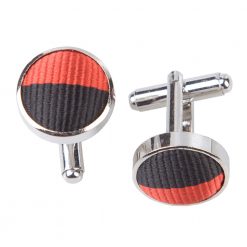 Red & Black Striped Silver Plated Cufflinks