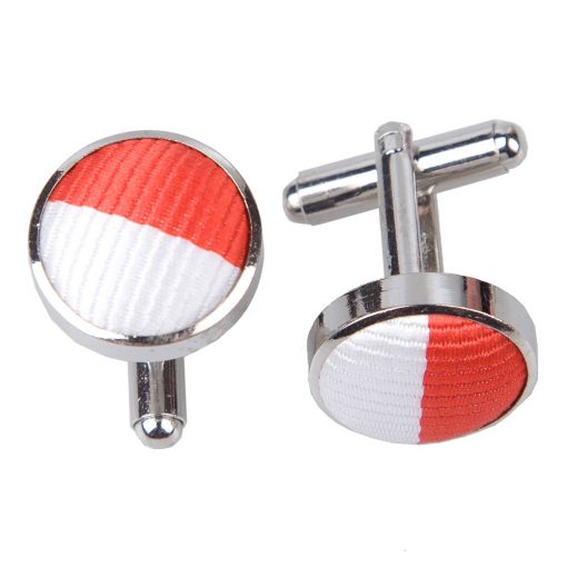 Red & White Striped Silver Plated Cufflinks