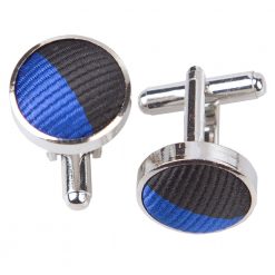 Royal Blue & Black Striped Silver Plated Cufflinks