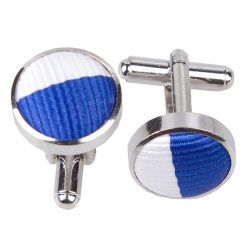 Royal Blue & White Striped Silver Plated Cufflinks