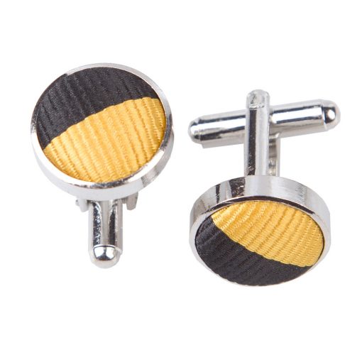 Yellow & Black Striped Silver Plated Cufflinks