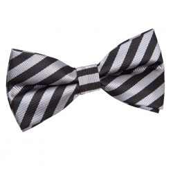 Black & Grey Thin Stripe Pre-Tied Bow Tie