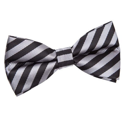 Black & Grey Thin Stripe Pre-Tied Bow Tie