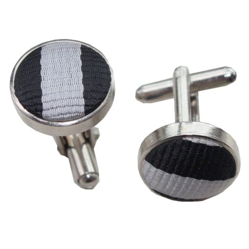 Black & Grey Thin Stripe Silver Plated Cufflinks