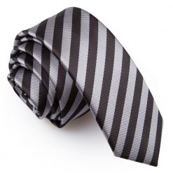 Black & Grey Thin Stripe Pre-Tied Bow Tie