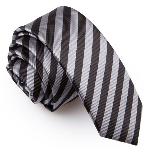 Black & Grey Thin Stripe Skinny Tie