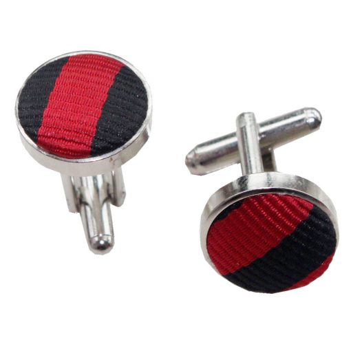 Black & Red Thin Stripe Silver Plated Cufflinks