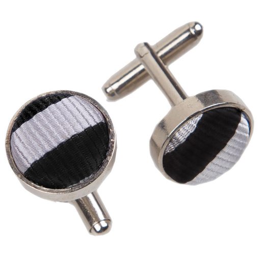 Black & Silver Thin Stripe Silver Plated Cufflinks