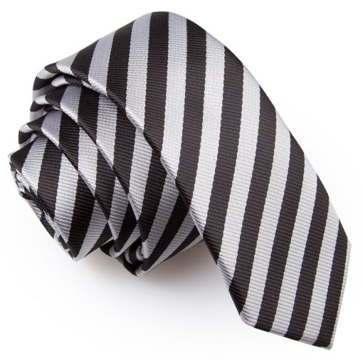 Black & Silver Thin Stripe Skinny Tie