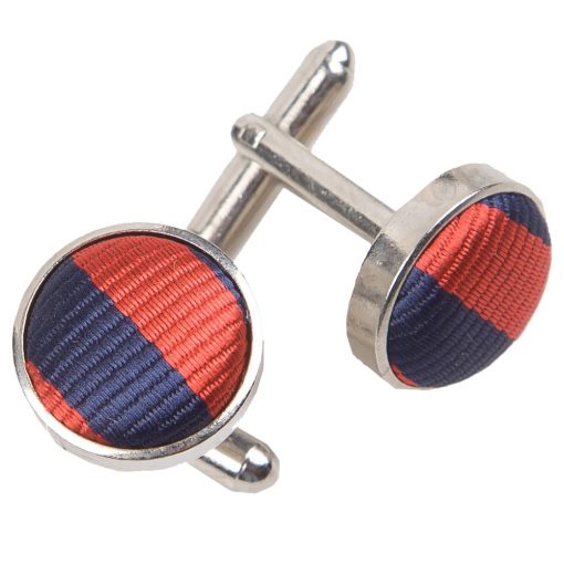 Navy Blue & Red Thin Stripe Silver Plated Cufflinks