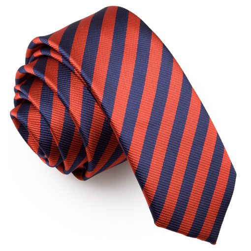 Navy Blue & Red Thin Stripe Skinny Tie