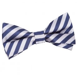 Navy Blue & Silver Thin Stripe Pre-Tied Bow Tie