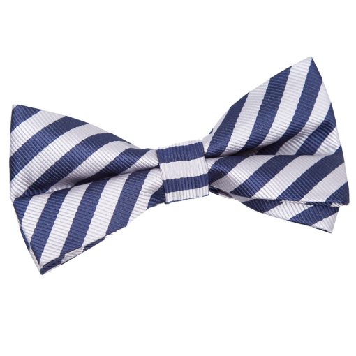 Navy Blue & Silver Thin Stripe Pre-Tied Bow Tie