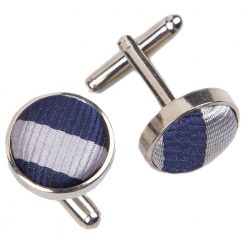 Navy Blue & Silver Thin Stripe Silver Plated Cufflinks