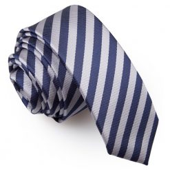Navy Blue & Silver Thin Stripe Pre-Tied Bow Tie