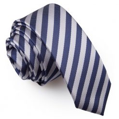 Navy Blue & Silver Thin Stripe Skinny Tie