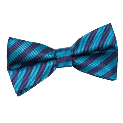 Navy Blue & Teal Thin Stripe Pre-Tied Bow Tie