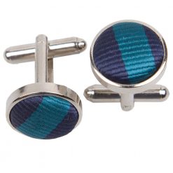 Navy Blue & Teal Thin Stripe Silver Plated Cufflinks